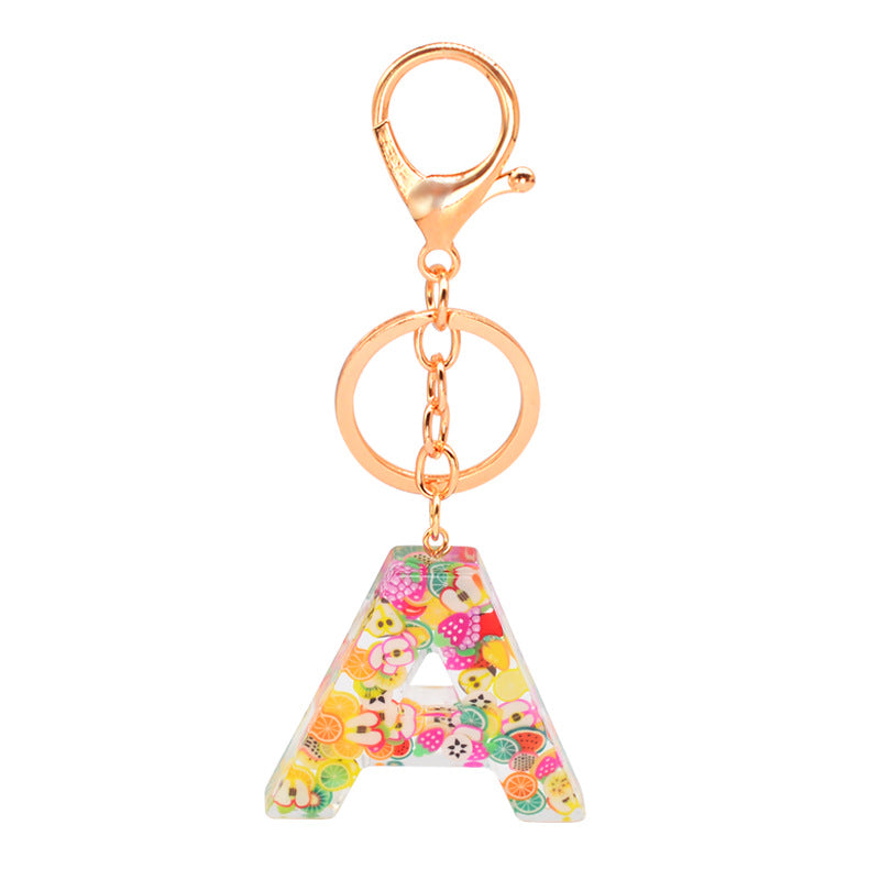 Wholesale English Alphabet Fruit Series AB Epoxy Keychain